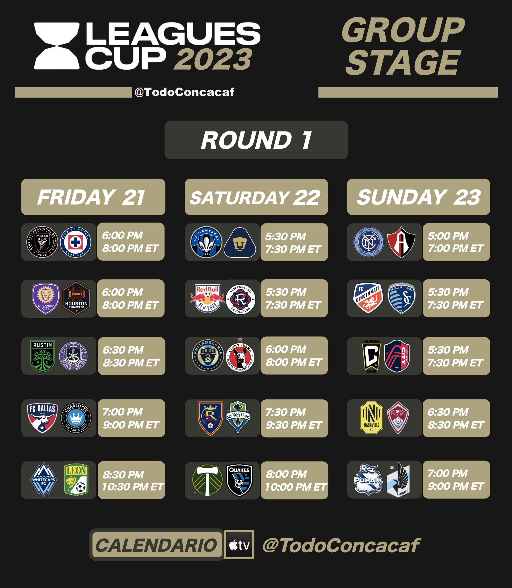 CONCACAF Zone on Twitter "🏆Leagues Cup 2023 🕣HorariosSchedule HOY