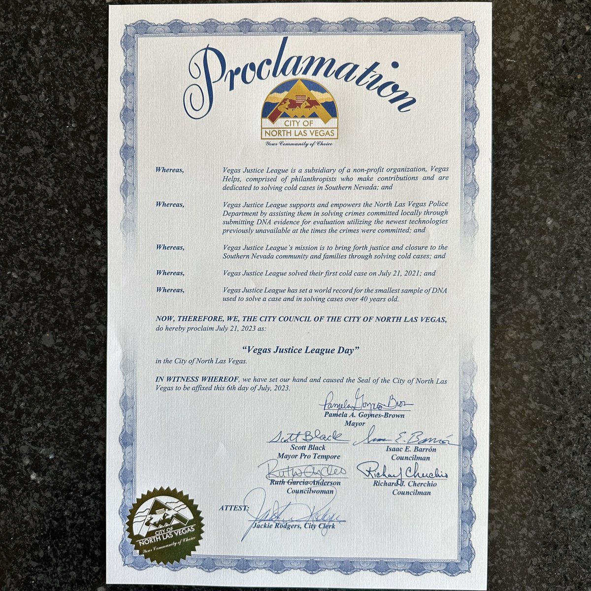 July 21 is now Vegas Justice League Day! Thanks to City of Las Vegas, City of Henderson and City of North Las Vegas #vegascommunity #lasvegas #vegasjusticeleague #coldcase