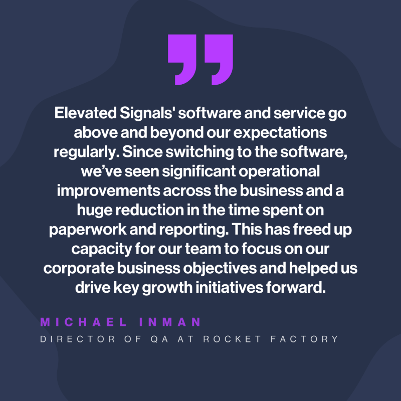 ElevatedSignals's tweet photo. Struggling with admin &amp; paperwork, Rocket Factory chose to implement Elevated Signals. The result was accelerated inventory reporting &amp; batch review, saving thousands weekly, freeing time to focus on scaling &amp; enhancing the bottom line. Check it out! 👇