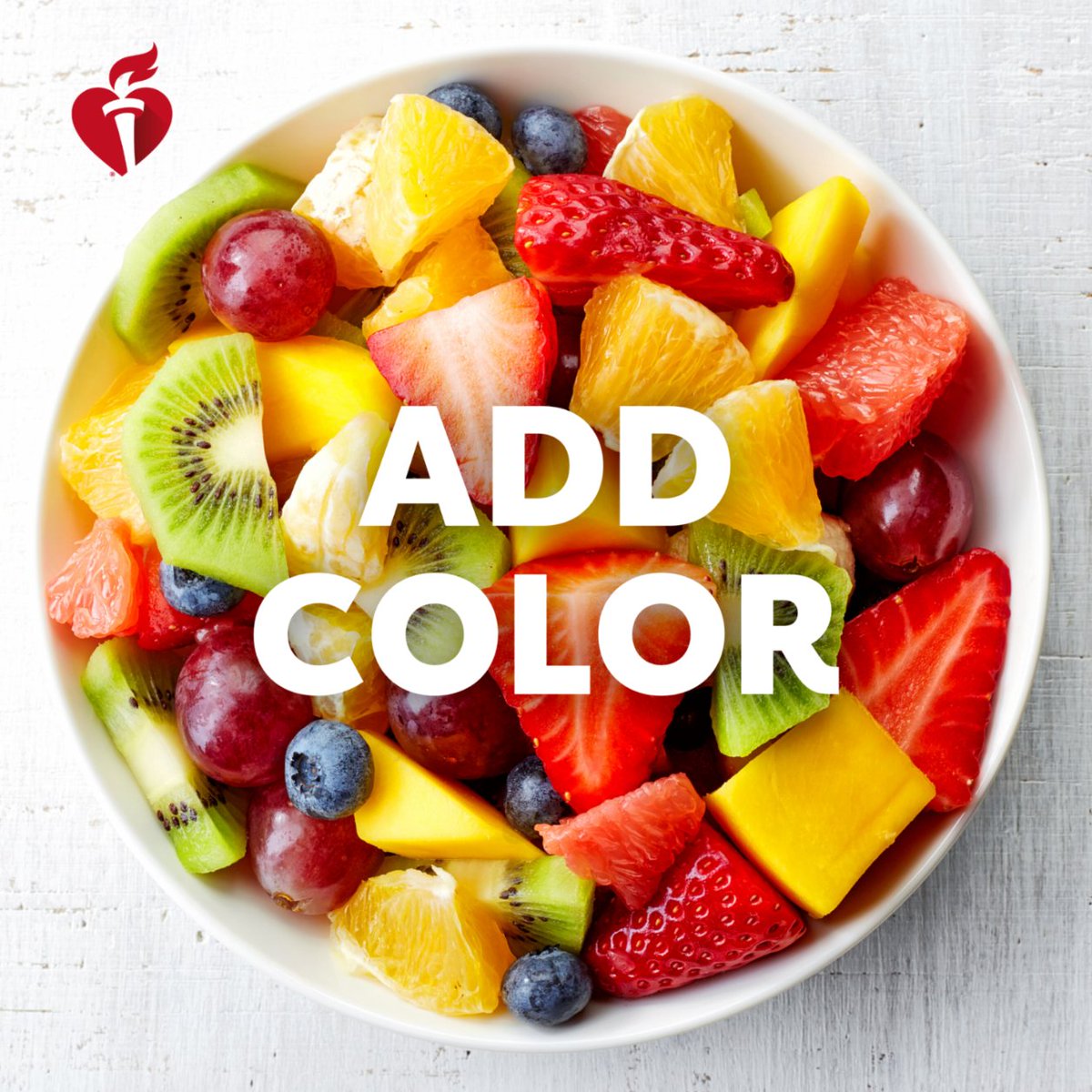 AHAArizona's tweet image. The best way to get all the vitamins, minerals and nutrients you need is to eat a variety of colorful fruits and veggies. #AddColor to your plate each day with the five main color groups: red/pink 🍎, blue/purple 🍆, yellow/orange 🍊, white/brown 🍌 and green 🥒.