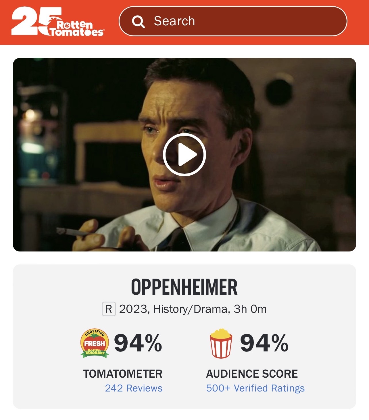 Rotten Tomatoes on X: #Barbenheimer is here, and it's glorious.  #BarbieTheMovie - TM: 90%, AS: 89% #Oppenheimer - TM: 94%