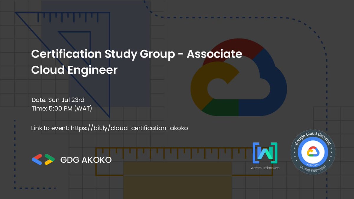 Google Cloud is a set of community-run events for developers who want to prepare for a Google Cloud certification.

It's time to build and learn!

Register here:👇 bit.ly/cloud-certific…

#GoogleCloud
<a href="/meetslick/">💥Slick💥 10x Dev Relation & #ai #onArm</a> <a href="/wtmakoko/">WomenTechMakers Akoko</a> <a href="/nightworkerjs/">Sunkanmi Ijatuyi #CloudGist Youtuber</a> <a href="/nanziegee/">Nancygrace Areola</a>