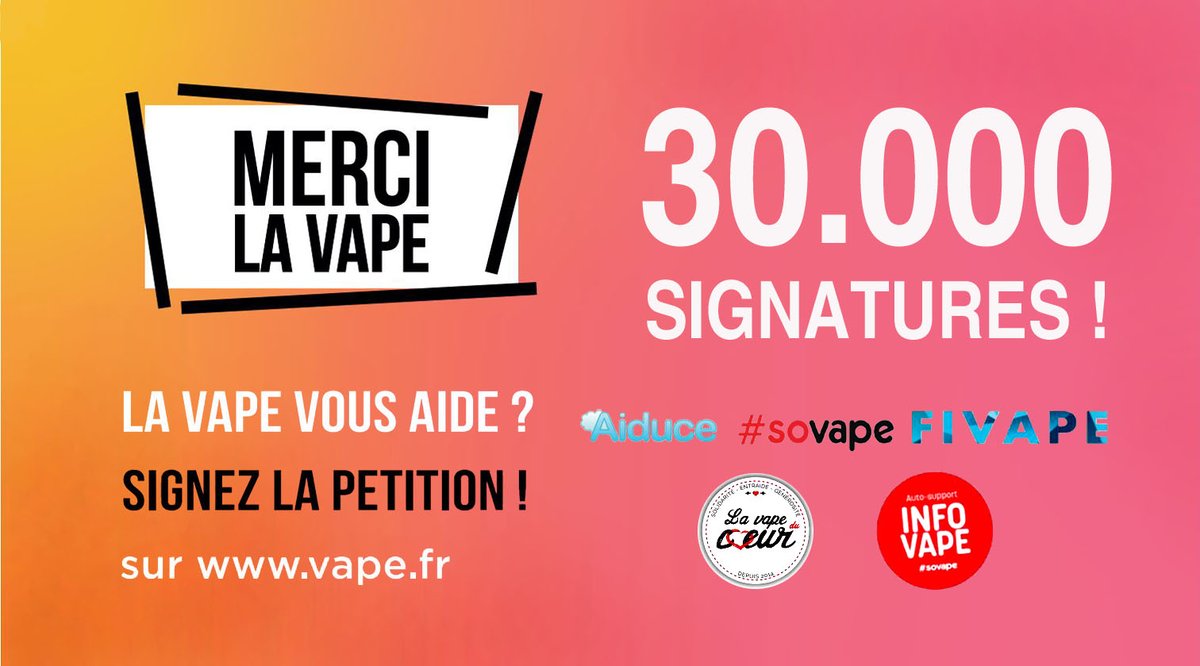 Après quelques semaines déjà 30 000 signatures. Vous êtes des millions, 𝘀𝗶𝗴𝗻𝗲𝘇, 𝗽𝗮𝗿𝘁𝗮𝗴𝗲𝘇, 𝗮𝗱𝗵𝗲́𝗿𝗲𝘇 pour dire haut et fort votre droit à ne pas fumer comme vous le préférez.
Déjà des dizaines de milliers de réponses à l'enquête et des milliers de témoignages.
