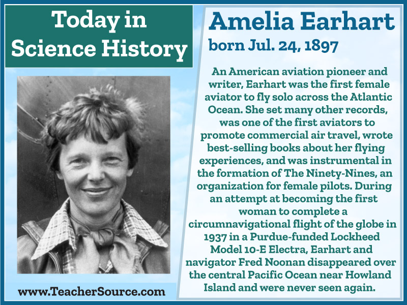 Amelia Earhart was born on this day in 1897. #AmeliaEarhart #aviation #aviators #flight #pilots #WomenInScience #WomenInHistory #science #ScienceHistory #ScienceBirthdays #OnThisDay #OnThisDayInScienceHistory