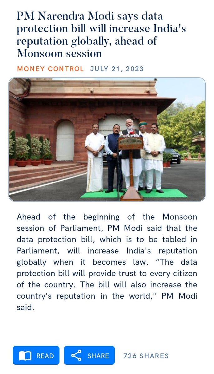 tridib_bordoloi's tweet image. PM @narendramodi says #dataprotectionbill will increase India's reputation globally, ahead of #MonsoonSession2023 of Parliament 

moneycontrol.com/news/business/…
#globalreputation #India