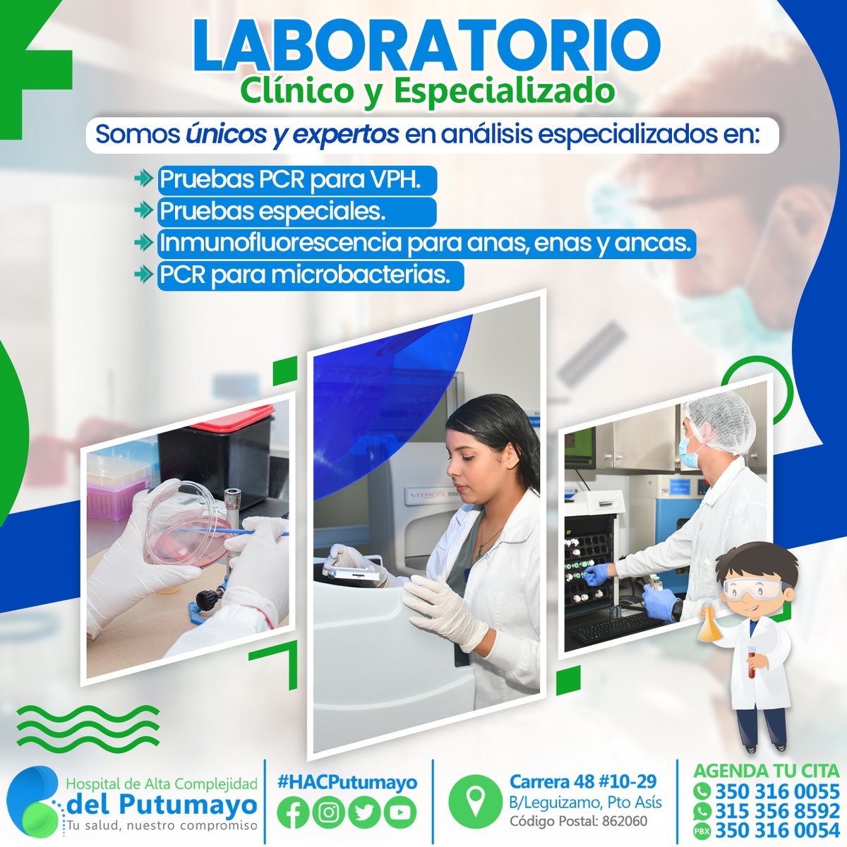 Únicos en todo el departamento del Putumayo donde realizamos pruebas de 𝗶𝗻𝗺𝘂𝗻𝗼𝗳𝗹𝘂𝗼𝗿𝗲𝘀𝗰𝗲𝗻𝗰𝗶𝗮 𝗽𝗮𝗿𝗮 𝗮𝗻𝗮𝘀, 𝗲𝗻𝗮𝘀 𝘆 𝗮𝗻𝗰𝗮𝘀, 𝗣𝗖𝗥 𝗽𝗮𝗿𝗮 𝗩𝗣𝗛, 𝗣𝗖𝗥 𝗽𝗮𝗿𝗮 𝗺𝗶𝗰𝗿𝗼𝗯𝗮𝗰𝘁𝗲𝗿𝗶𝗮𝘀 𝘆 𝗽𝗿𝘂𝗲𝗯𝗮𝘀 𝗲𝘀𝗽𝗲𝗰𝗶𝗮𝗹𝗲𝘀. 
#HACPutumayo