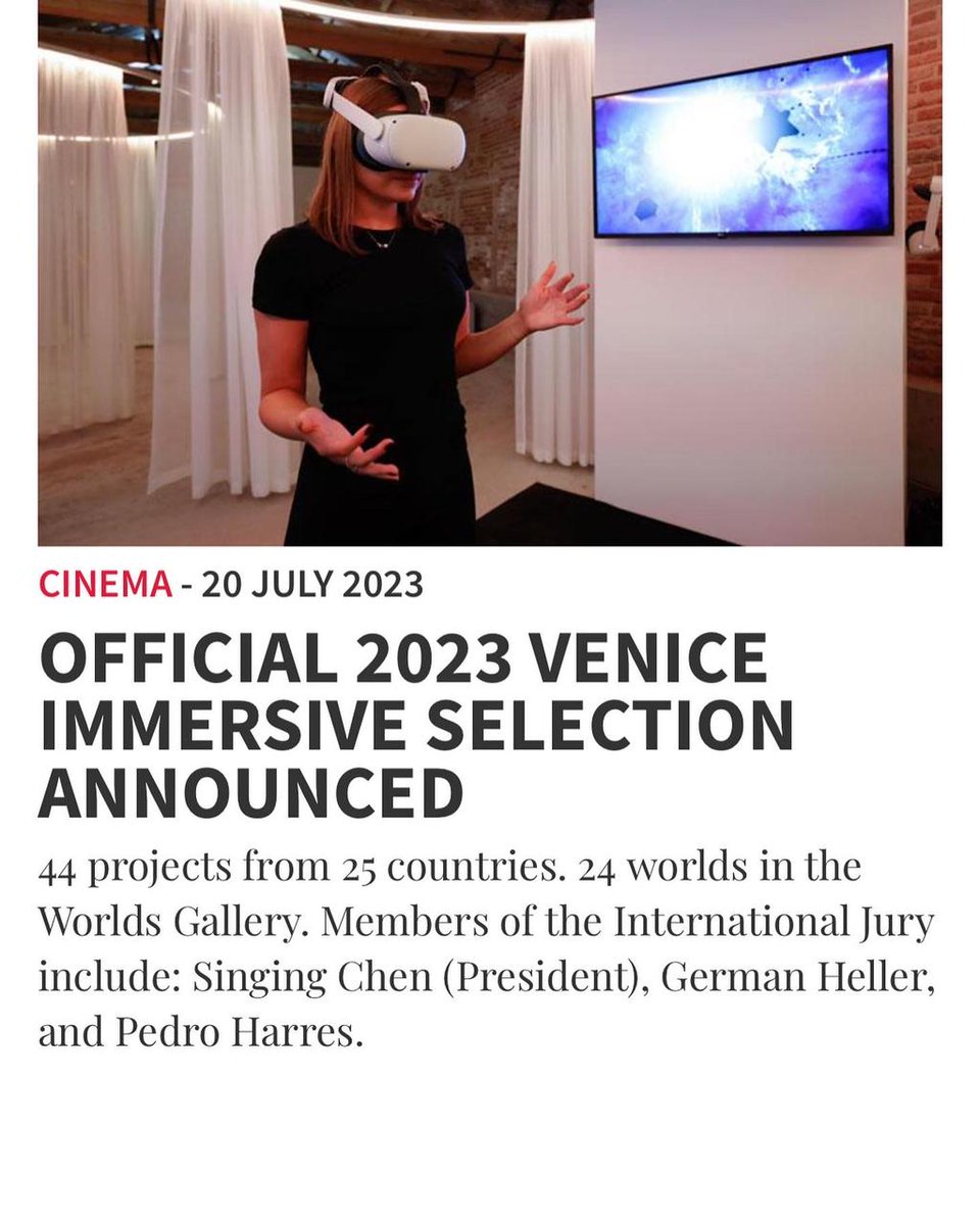 eduardocalvet's tweet photo. "Excited to share that our VR experience, 'Finally Me,' directed by @MarcioSal_art and produced by @ideographbr , has been selected for the official competition at the Venice Biennale!
#VeniceBiennale #FinallyMe #VRExperience" https://t.co/5IDHsJ0m8A
