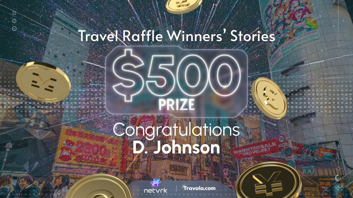 Netvrk_Official's tweet photo. 🎉 On to our 4th placed winner, D. Johnson, set for a #Tokyo adventure with his $500 @travalacom credits!

Discover his journey with #Netvrk on our Discord! 👉 https://t.co/KXBIhPIPtm

#TravelDreams #ExploreWithCrypto https://t.co/QWFjWL95GB