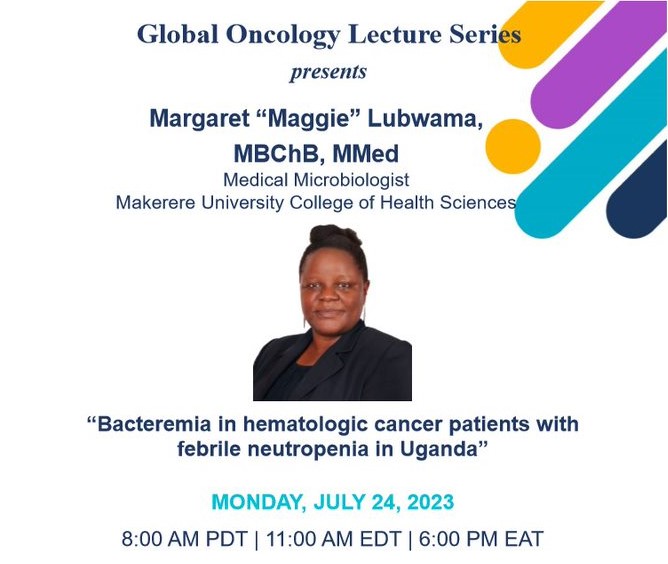 Global Oncology at Fred Hutch (@fredhutchgo) on Twitter photo Join our next virtual seminar on Monday, 7/24/23, at 8 AM Pacific! Dr. Margaret Lubwama will present, "Bacteremia in hematologic cancer patients with febrile neutropenia in Uganda." Details: bit.ly/3OpkilV #CancerResearch <a href="/fredhutch/">Fred Hutch Cancer Center</a> Join our next virtual seminar on Monday, 7/24/23, at 8 AM Pacific! Dr. Margaret Lubwama will present, "Bacteremia in hematologic cancer patients with febrile neutropenia in Uganda." Details: bit.ly/3OpkilV #CancerResearch <a href="/fredhutch/">Fred Hutch Cancer Center</a>