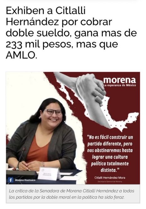 Hola mi reina <a href="/CitlaHM/">Citlalli Hernández Mora</a> yo me niego a creer que seas tan corrupta como para ganar doble sueldo así que te daré la oportunidad de demostrar las viles mentiras que la derecha lanza en tu contra…
Por favor compártenos tu declaración patrimonial y los documentos necesarios para