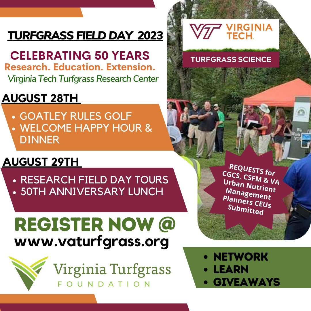 Registration is open on our website vaturfgrass.org. come see what <a href="/VTTurfgrass/">Virginia Tech Turfgrass Science</a> research is going on and celebrate this 50 Year Milestone. #Turfgrass #Giveaways #GoatleyRulesGolf #Networking #KeepingItReal #SpreadTheWORD