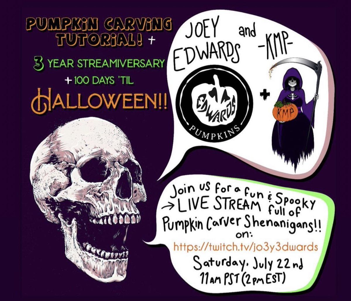 Hey! Join us tomorrow for some midsummer spooky bullshit! Carve along with us and stab some gourds 11am pst/2pm est 🎃✨🦇