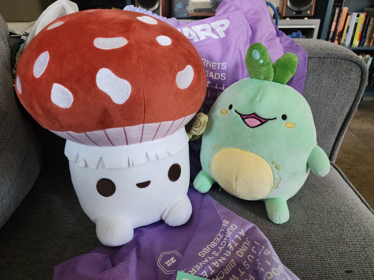 Yaaaaallll!!! @Earthlyfireman got me the BMO nintendo switch stand and my partner, @J_Mnemonick got me the qwest sprout from @swordscomic and this cute mushroom plush!! Thank you!

I am so blessed and amazed by the wonderful people in my life!!! (whoscuttingonionsinhere?) 😭