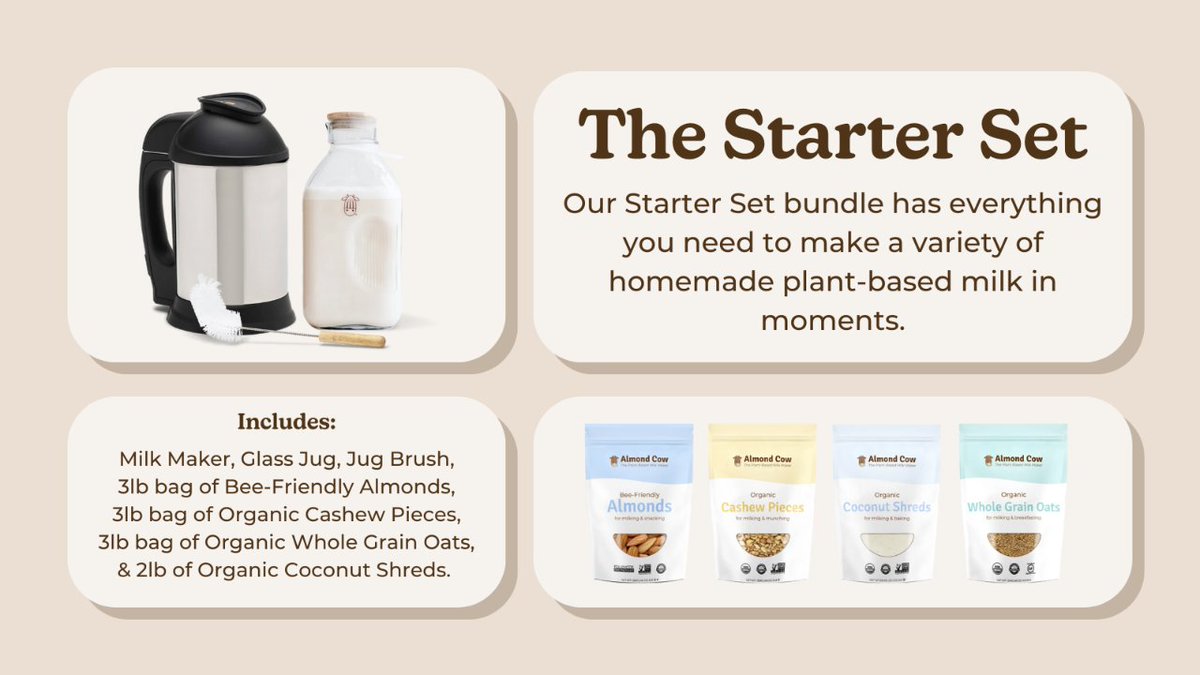 Enjoy dairy-free milk any time at the touch of a button with Almond Cow’s Starter Set!

Our modern and sustainable set comes with everything you need for fresh plant-based milk.

Click the link to get yours now! almondcow.co/products/start…
