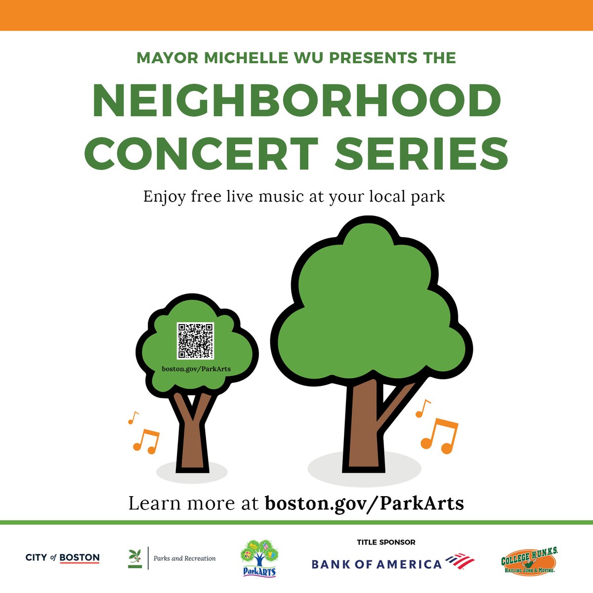 Enjoy free live music at your local park with the <a href="/BostonParksDept/">Boston Parks and Recreation Department</a> Neighborhood Concert Series! 

Monday, July 24: Jamaica Plain
Wednesday, July 26: South End 

Learn more at boston.gov/parkarts