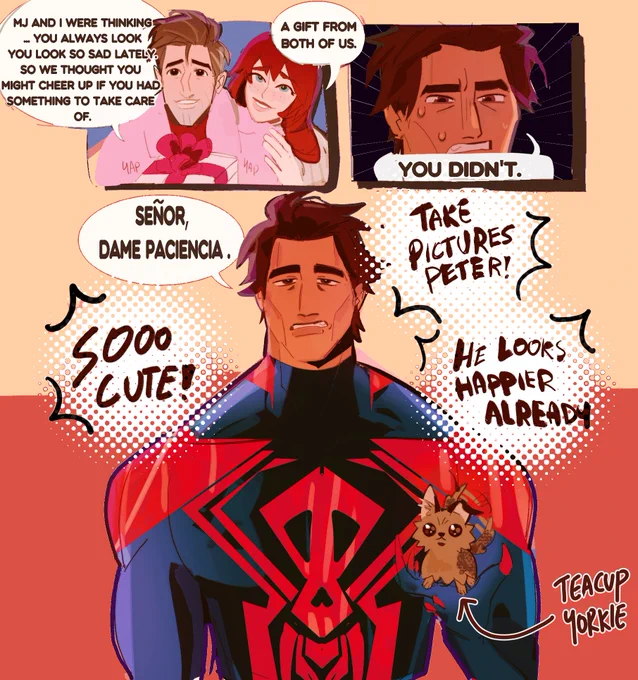 I just wanted to draw Miguel holding a tiny dog gonna be real with you guys. #MiguelOHara #ATSV #AcrossTheSpiderVerse 