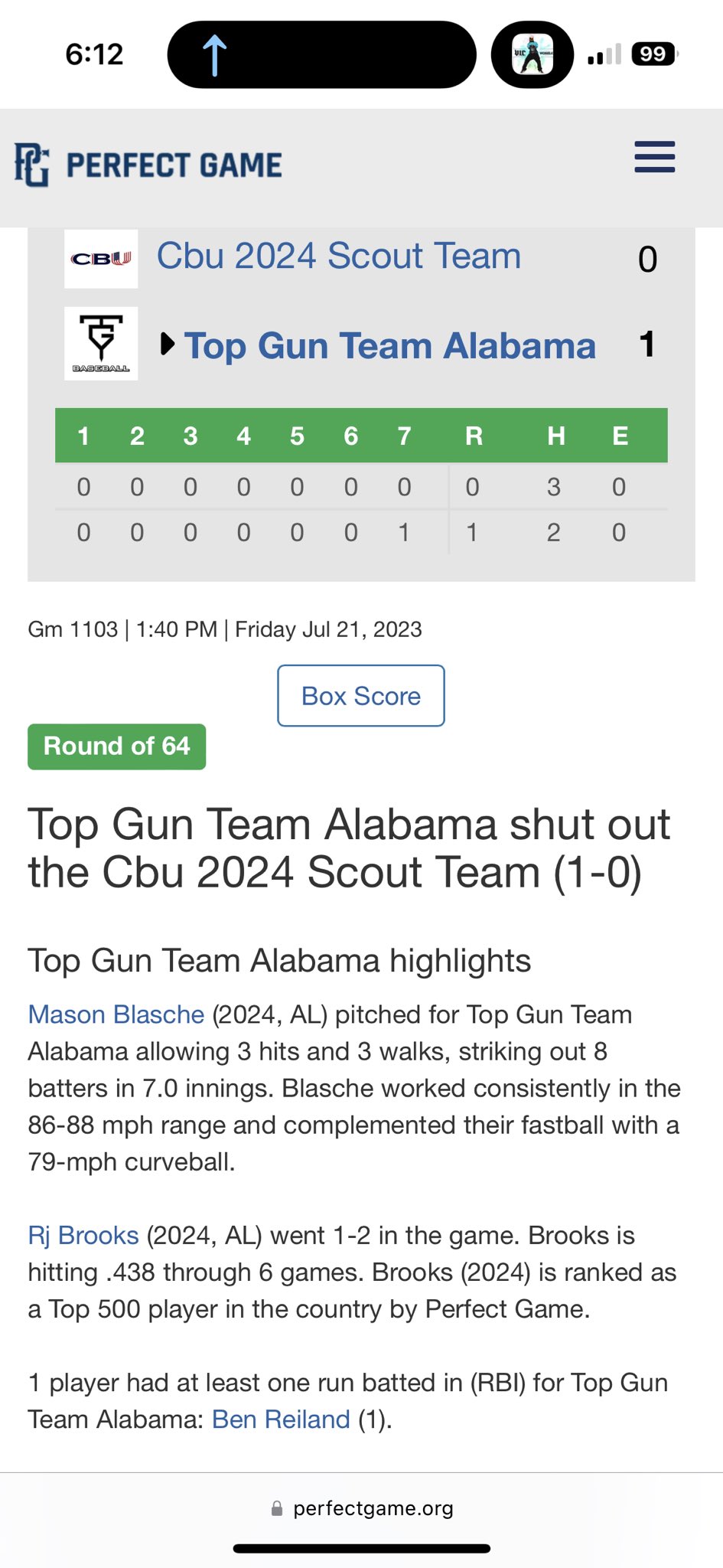 Top Gun Baseball on Twitter "Boom!!!!!! Bottom of 7th and score is 00