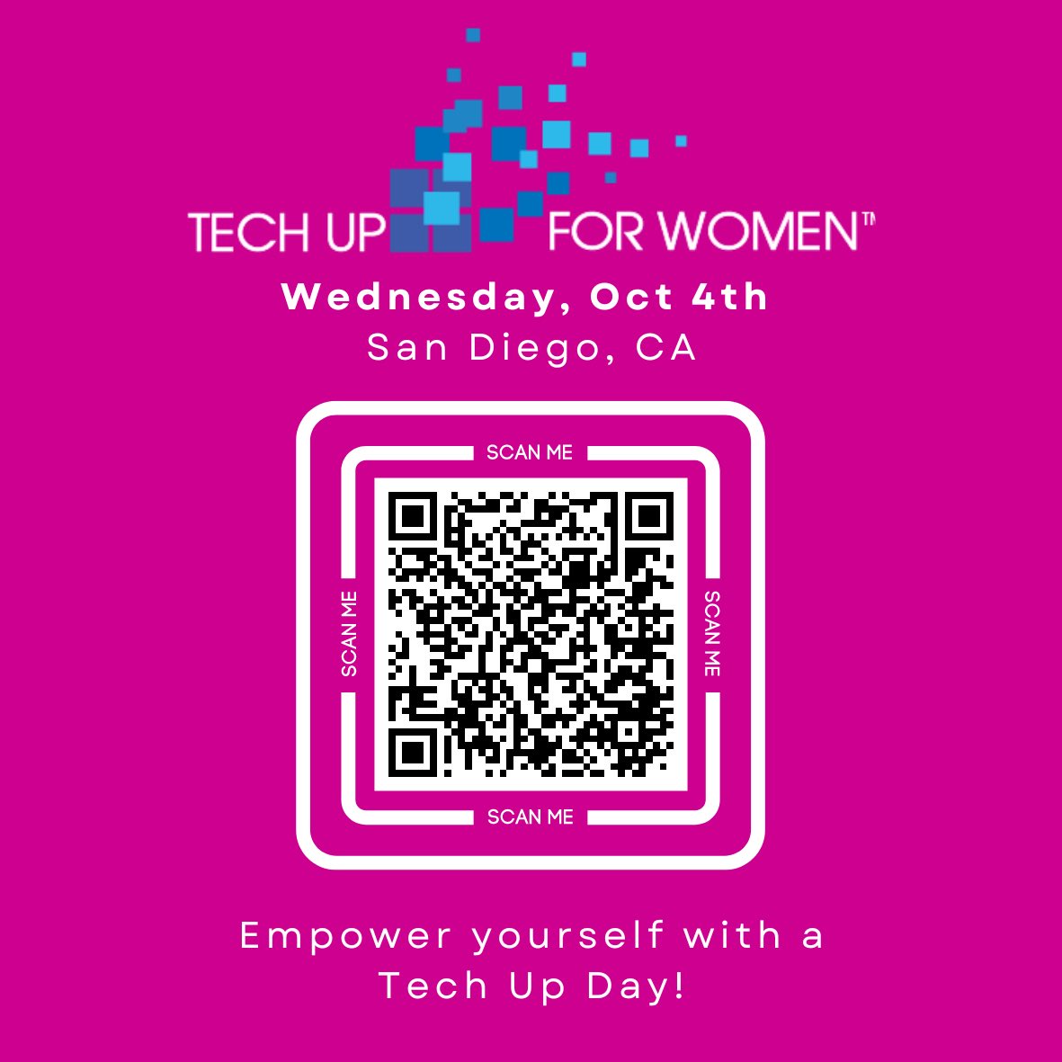 Join us on October 4th for a transformative full-day conference, networking event and recruitment fair aimed to empower women in the business and technology sectors. To register, scan the code below or visit: lnkd.in/eeAYy47Q See you in California! #technology #techup