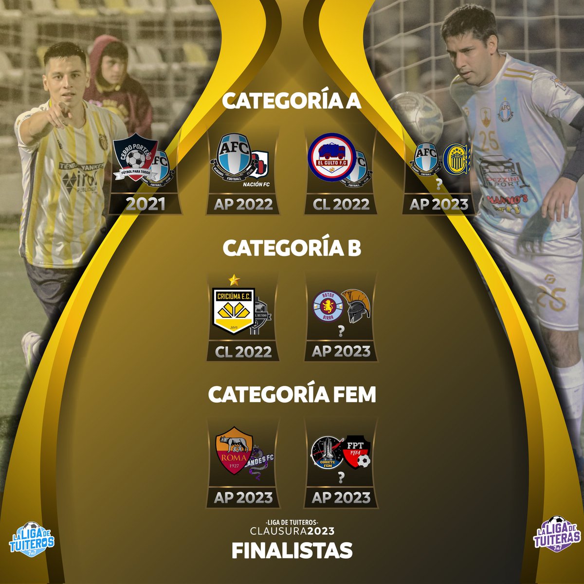 Estos son los equipos que han alcanzado la final a lo largo de las ediciones de La Liga desde el 2021 🫰✨

Hay un escudo que se repite y otros que han sabido vivir esa inigualable sensación 🤩

Este miércoles habrá fútbol del bueno para conocer a los nuevos campeones.

#MásLiga