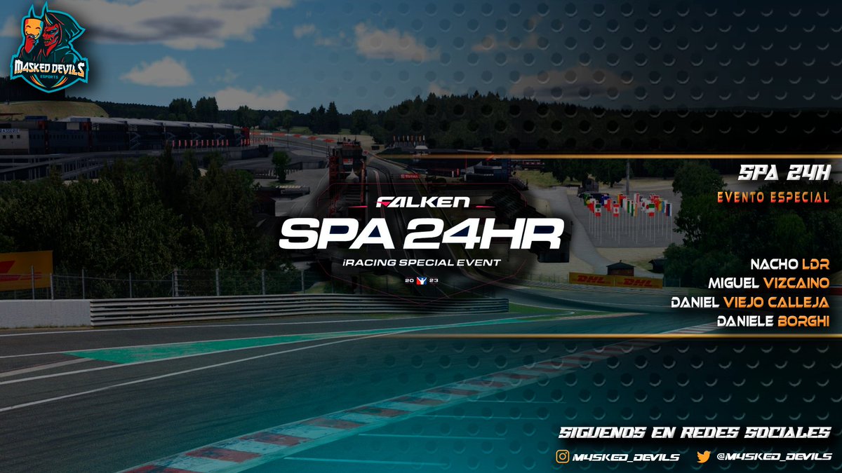 #SPA24H

#Team5⃣
👥 <a href="/NachoRallye/">Nacho LdR</a> <a href="/FocusMiki/">MIKI FOCUS</a> <a href="/sekunnin/">Daniel</a> <a href="/BorgDaniele/">Daniele Borghi</a>
⏰ 14:00

#GoDevils