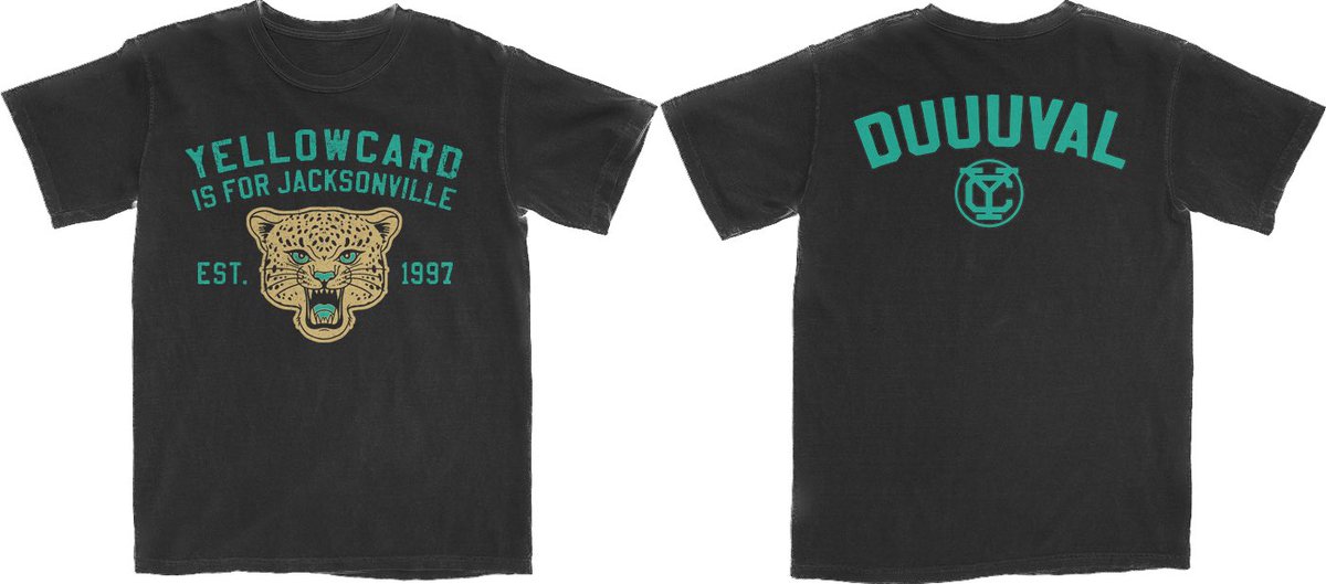 Yellowcard (@yellowcard) on Twitter photo Don’t forget to pick up your limited Yellowcard x <a href="/Jaguars/">Jacksonville Jaguars</a> shirt at the Jax shows! A limited number of tickets were also just released for Saturday night’s sold out show. Grab them while you can. #DUUUVAL Don’t forget to pick up your limited Yellowcard x <a href="/Jaguars/">Jacksonville Jaguars</a> shirt at the Jax shows! A limited number of tickets were also just released for Saturday night’s sold out show. Grab them while you can. #DUUUVAL