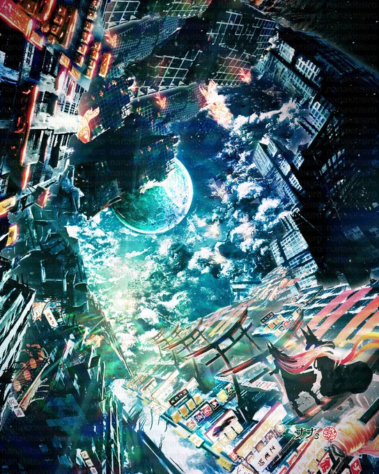 ごみごみした世界を旅してる。#イラスト 