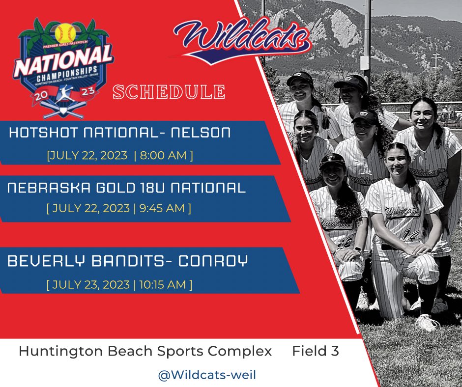 PGF Nationals are finally here!! Let’s go Wildcats-Weil! Come check out our stellar scholar athletes this week, starting tomorrow @ Huntington Beach sports complex! #tagupsoftball #wildcatsfastpitch #softball #nationalstage #pgf