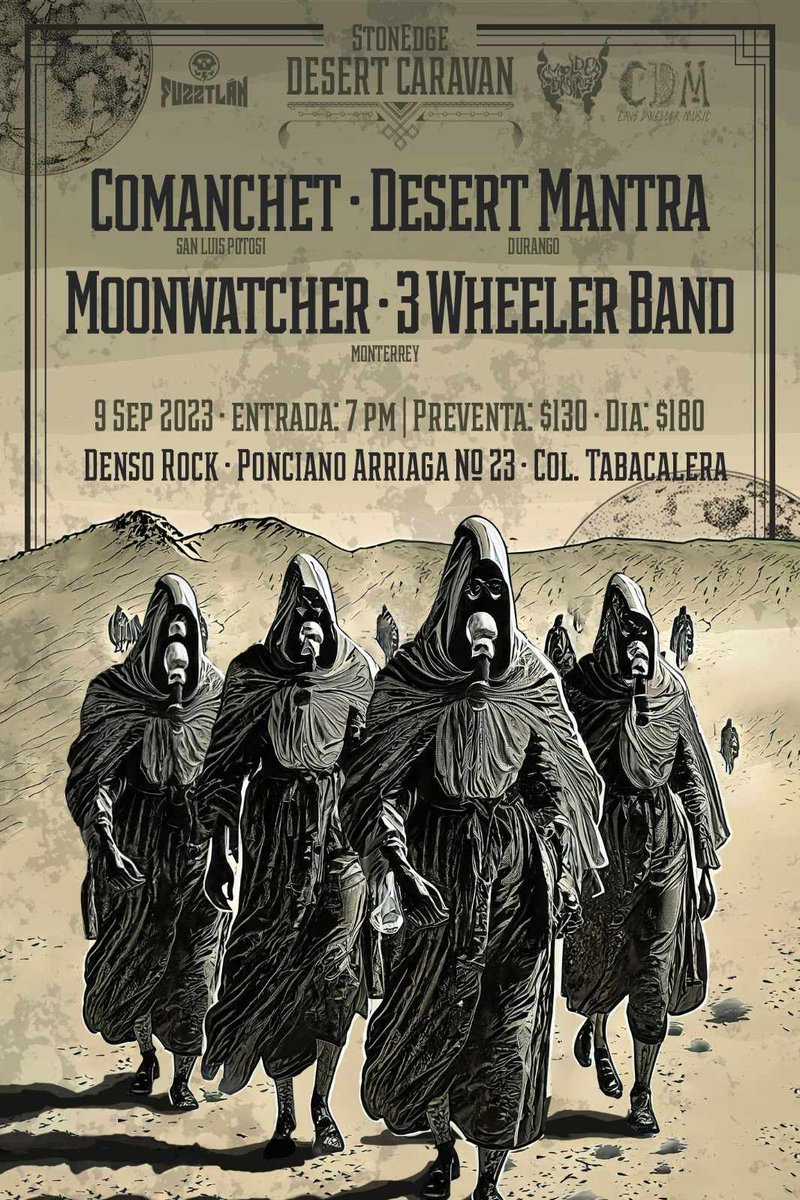 3WBand's tweet photo. La Caravana del Desierto llega a #CDMX Nos vemos el 9/9 raza!! Con puros Brothers pesados! @dweller_music #Fuzztlan #SmolderBrains #DensoRock @moonwatcher1970 @Comanchet2 #DesertMantra https://t.co/rH9hPtqnpt