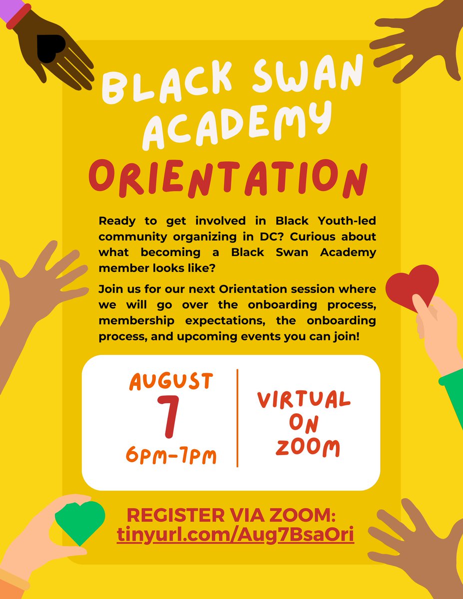Calling all adults and young people invested in Black youth's initiatives. We are hosting an Orientation. Join us and register here at tinyurl.com/Aug7BsaOri