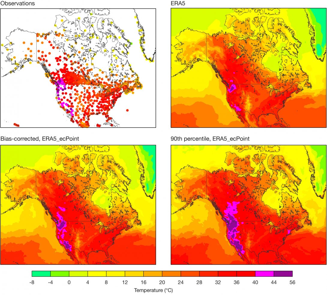 Interested in reanalysis and post-processing? Checkout our article on ERA5-ecPoint on the latest ECMWF Newsletter (figure compares raw and pp ERA5 for USA's heatwave)
ecmwf.int/en/newsletter/…