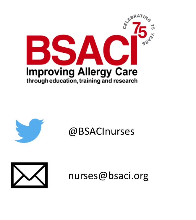 The BSACI Nurses in Allergy committee is a group of friendly and approachable allergy nurses. We are passionate about ensuring our patients receive the best care. We're happy to answer any clinical questions you may have. @BSACI_Allergy