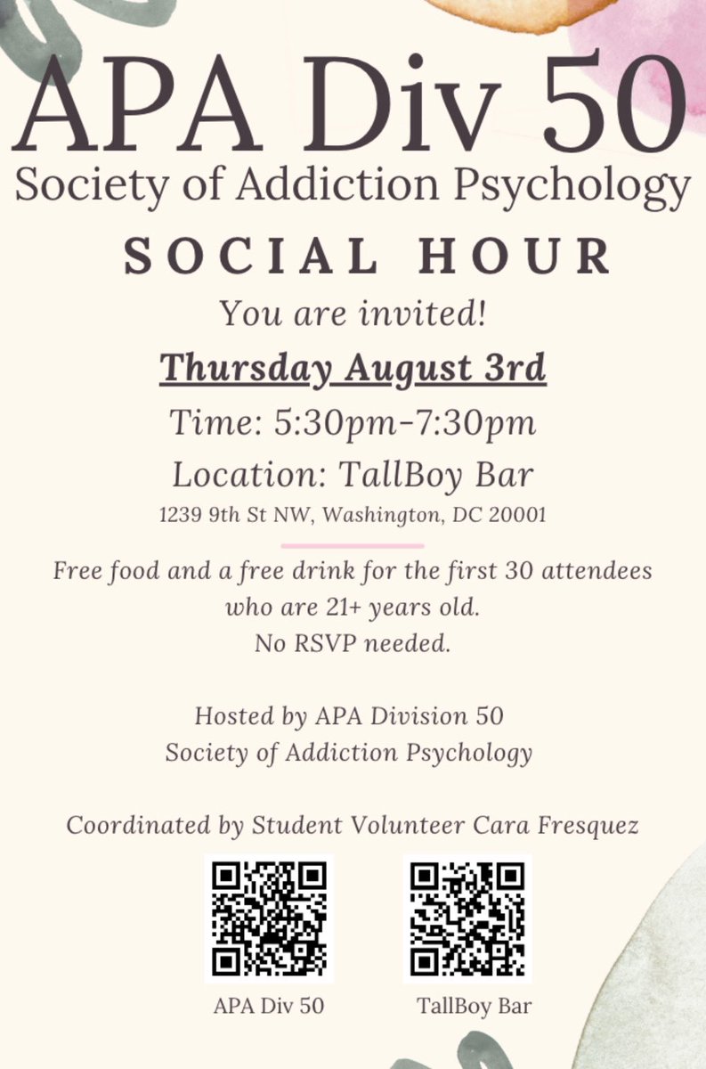 Be sure to not miss this exciting 
<a href="/apadivision50/">APA Division 50 (Society of Addiction Psychology)</a> event at <a href="/APA/">American Psychological Association</a> <a href="/APAconvention/">APA Convention</a> in a few weeks in DC, 8/3 at 5:30pm! 

#AcademicTwitter #AcademicChatter #phdlife 
<a href="/OpenAcademics/">OpenAcademics</a>
 
<a href="/PhDVoice/">PhD Voice - Independently Run</a>