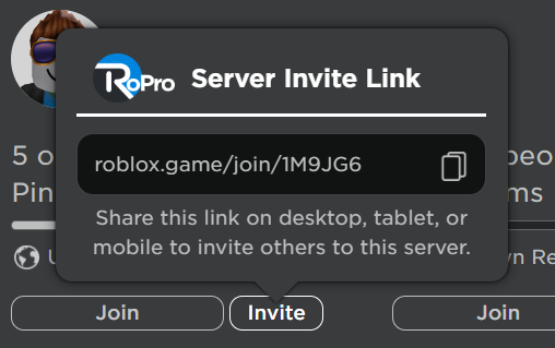 RoPro Roblox Extension on X: RoPro has recently acquired   to improve our Server Invite Link feature. This  change is currently in beta. Also, invite links can now be joined without  having