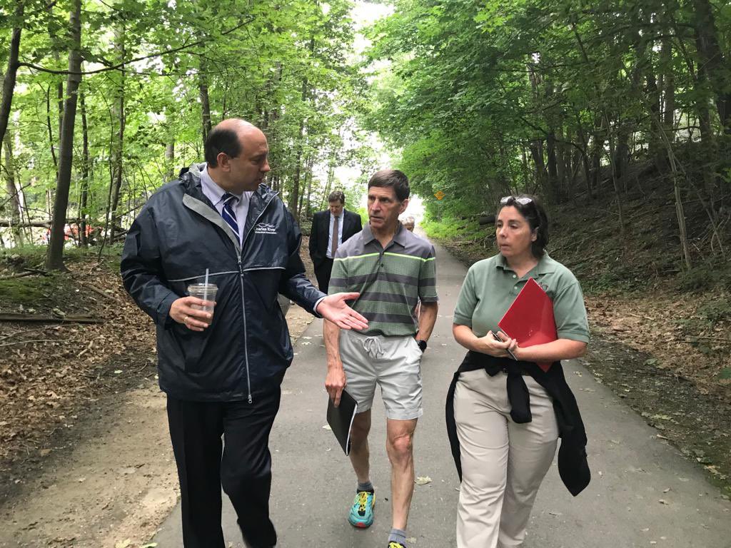 JamieEldridgeMA's tweet photo. The Nashua River Rail Trail 😀#maleg delegation, #Groton & #Pepperell muni officials & #railtrail enthusiasts were overjoyed to welcome @MassDCR Commissioner Brian Arrigo to Pepperell to walk the trail & thank @MassGovernor for approving $650k to re-pave 2-decade old rail trail! https://t.co/RVBFra38ki