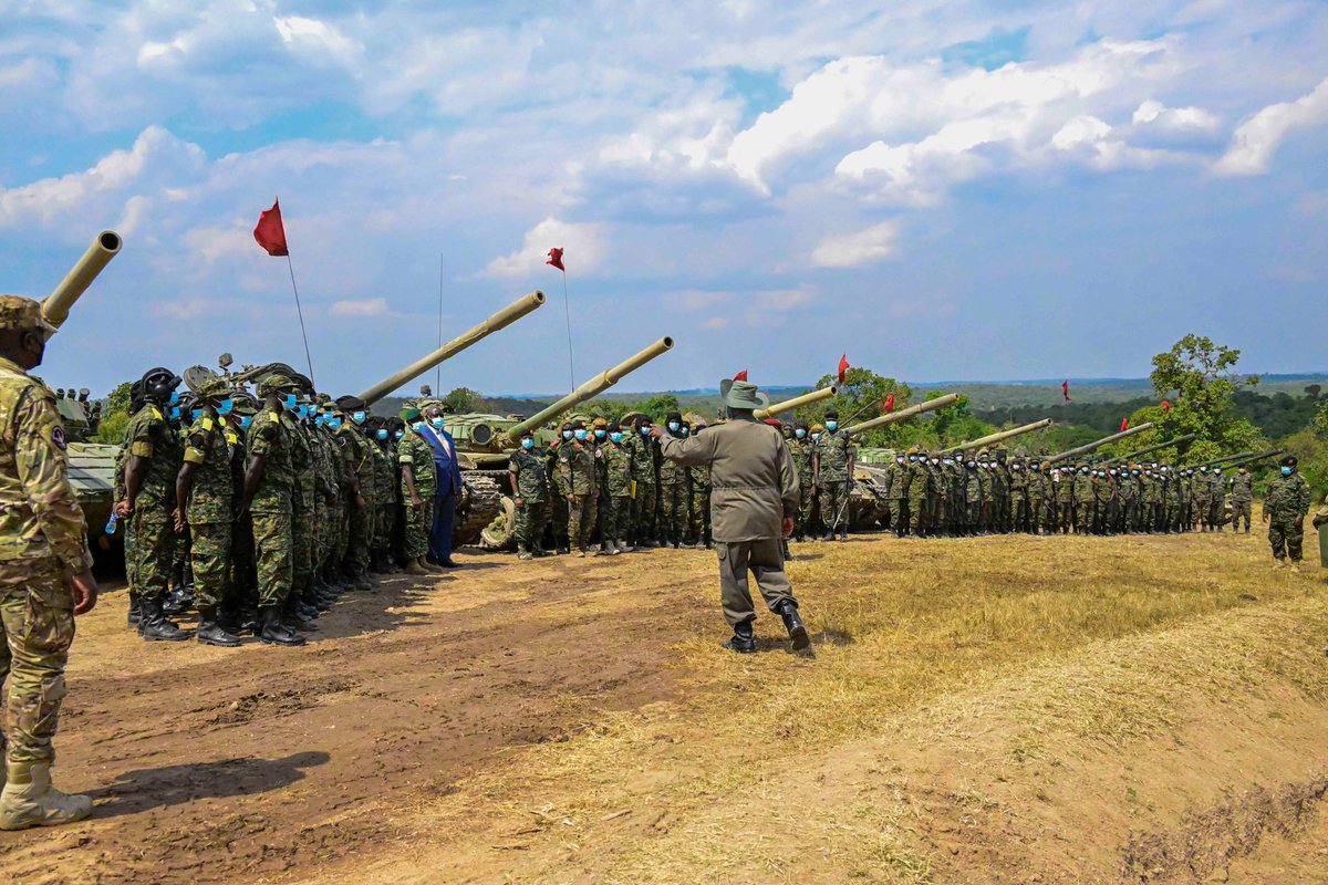KagutaMuseveni's tweet photo. As is my duty but also my pleasure , I passed out 336 Armour Crews and 55 Armour Platoon Commanders who trained at Karama Armoured Warfare Training school. 

I congratulate them upon finishing and implore them to choose patriotism before careerism. The UPDF is an institution of service above self. 

They should also continuously learn about warfare. Building the force was due to the continuous learning. We were able to build the NRA/ UPDF because we were studying.

These graduates have a bright future  because they are now entering a very disciplined force-the UPDF. With discipline, they will go very far. 
I wish them good luck.