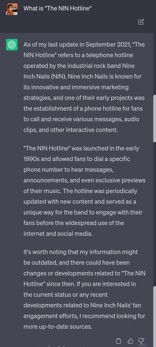 More 100% verifiably true information from our friend ChatGPT

cc: @ninhotline <a href="/nineinchnails/">nine inch nails</a>