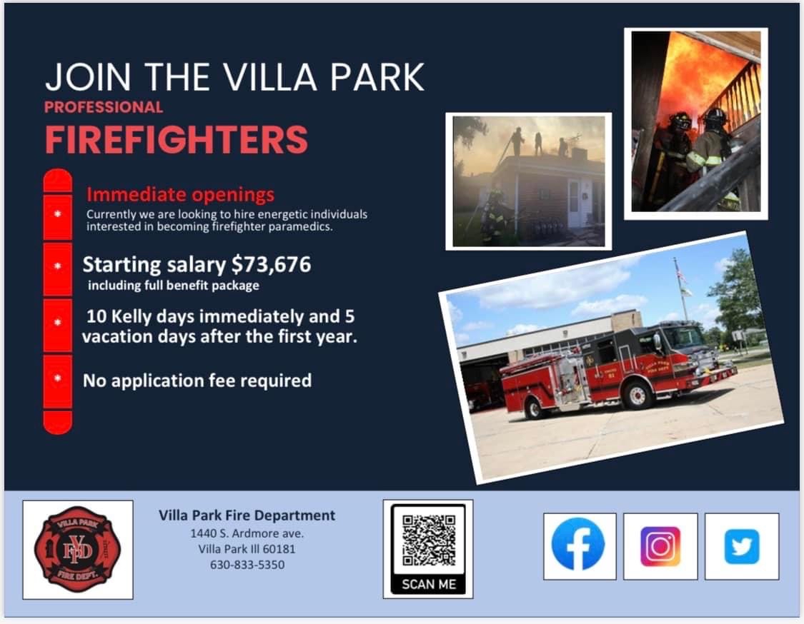 IAFF2392's tweet photo. Looking to start a career in the fire service? What better place than villa park! Accepting applications now to fill 3 spots! https://t.co/Bmh8r0rzdi