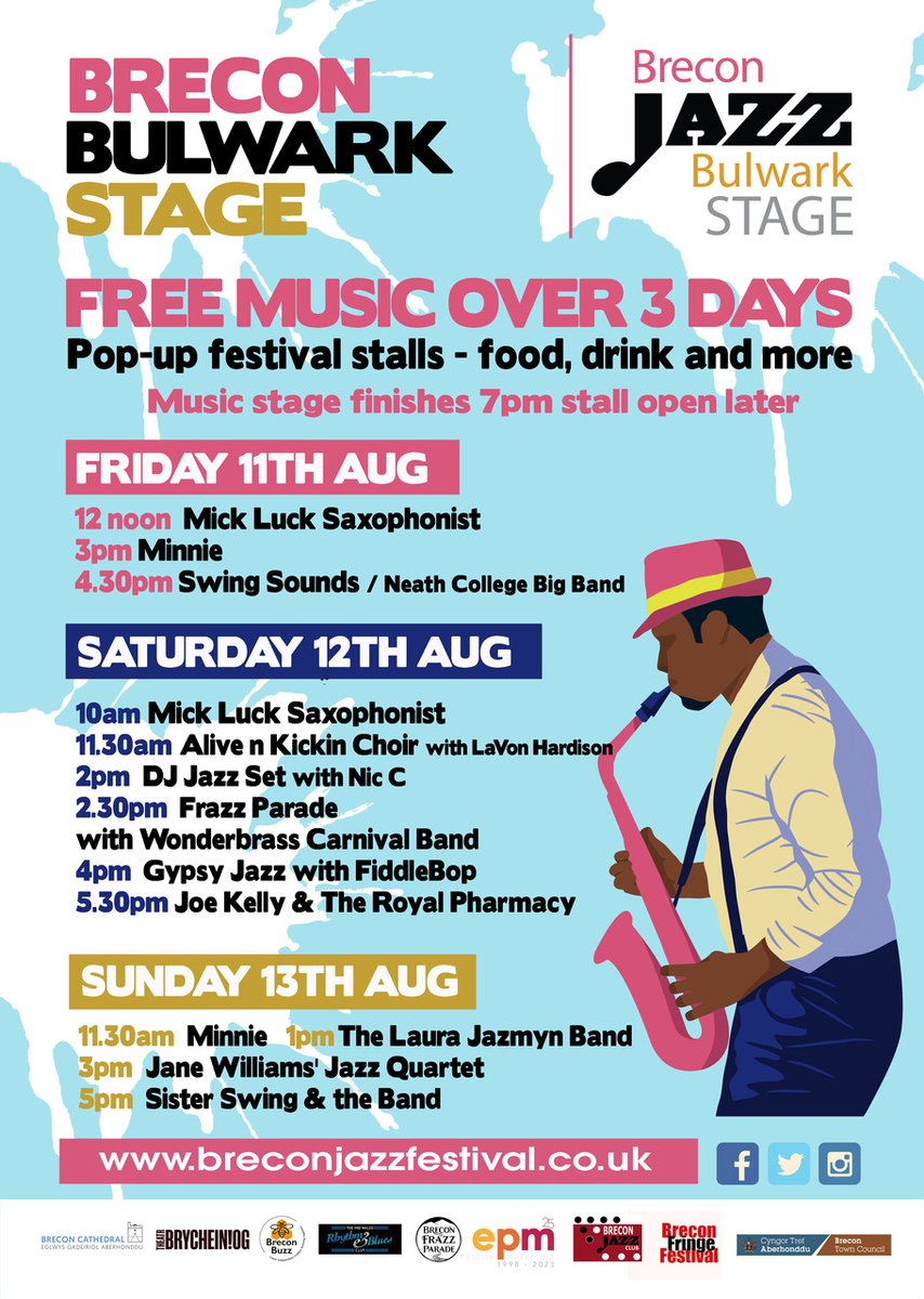 FREE music over three days on the Bulwark 
<a href="/BreconJazz_Fest/">Brecon Jazz Festival</a>
<a href="/BreconFringe/">Brecon Fringe</a> 

#welovebrecon
#beconjazzfestival40
#bulwarkfreemusic