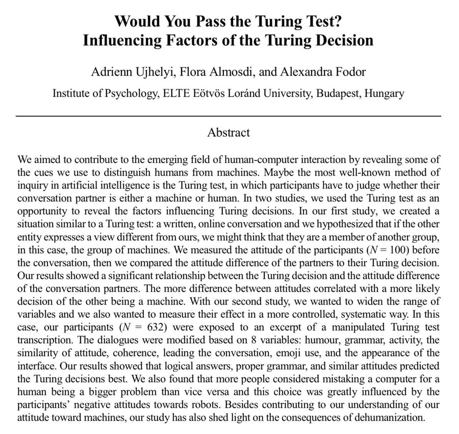 We may underestimate the value of AI because we overestimate the accuracy of humans

We likely wouldn’t pass the Turing test ourselves: “Almost half of our participants (42%) decided that their conversational partner (that was in every case a human being) was a computer program.”