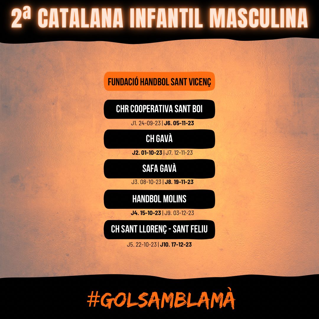 Coneixes el grup del nostre infantil masculí? - El IM 2a Catalana comença el 24/09 contra H Cooperativa Sant Boi fora de casa. No t’ho pots perdre. 🤩 🧡🖤🧡🖤 #infantils #handbolsantvicenç #orgullvicenti #handbol #temp2324