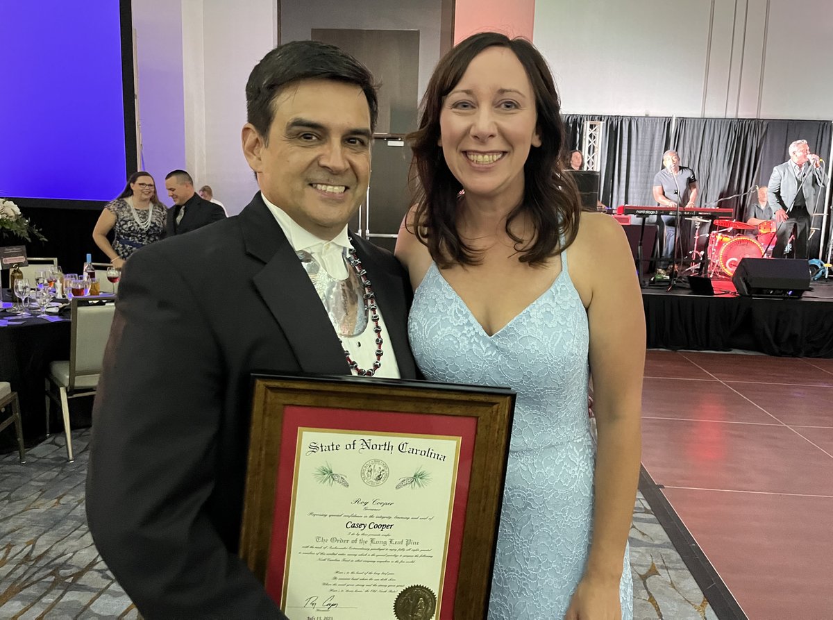 NC Child Board member Casey Cooper was awarded The Order of the Long Leaf Pine Award at the Cherokee Indian Hospital Foundation Gala last weekend for his career of service to our state. He is pictured here with our Executive Director Erica Palmer Smith after receiving the award