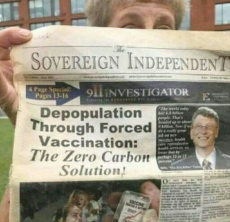 Never Forget... This woman is holding a newspaper that she has kept since 2011. The paper contains an article by Bill Gates called 'Depopulation through Compulsory Vaccination'. Gates thinks it would be the most 'environmentally friendly solution'. No one gave it much thought…