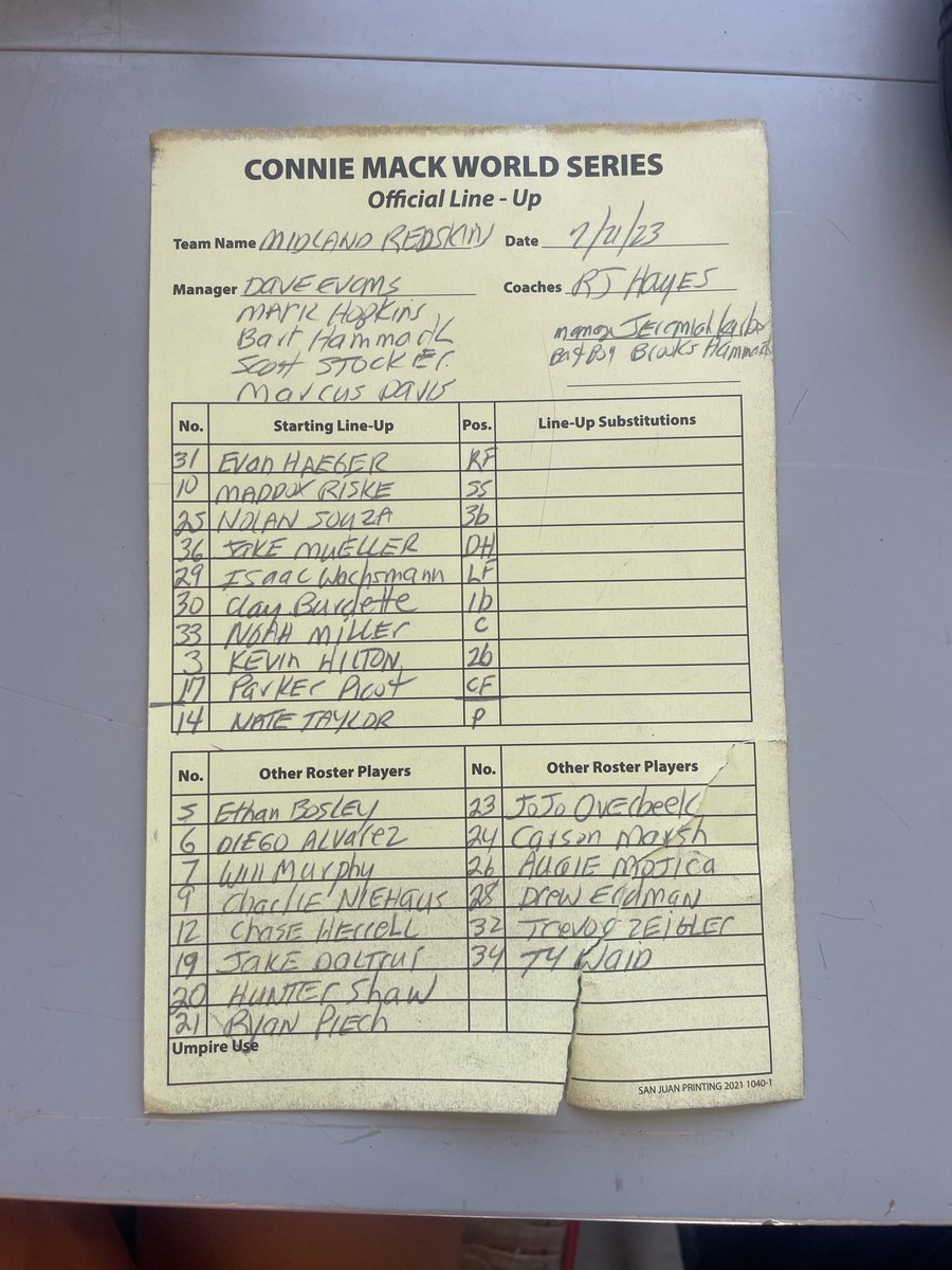 RT @conniemackwsbb: Starting lineups for the 2:30 game at the Complex:

Midland Redskins vs. Oklahoma Express https://t.co/nu2dmCXrfz