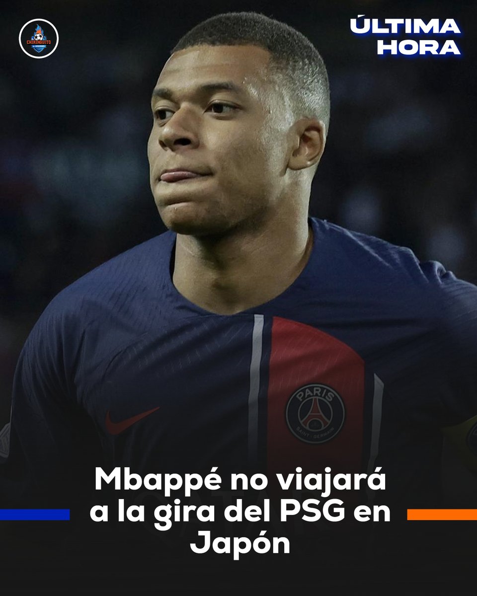 elchiringuitotv's tweet photo. 🚨ÚLTIMA HORA | ¡MBAPPÉ NO viajará a la Gira del PSG en JAPÓN!

💣El club francés acaba de anunciar los 29 convocados y NO está el delantero. https://t.co/YjEaDspNGE