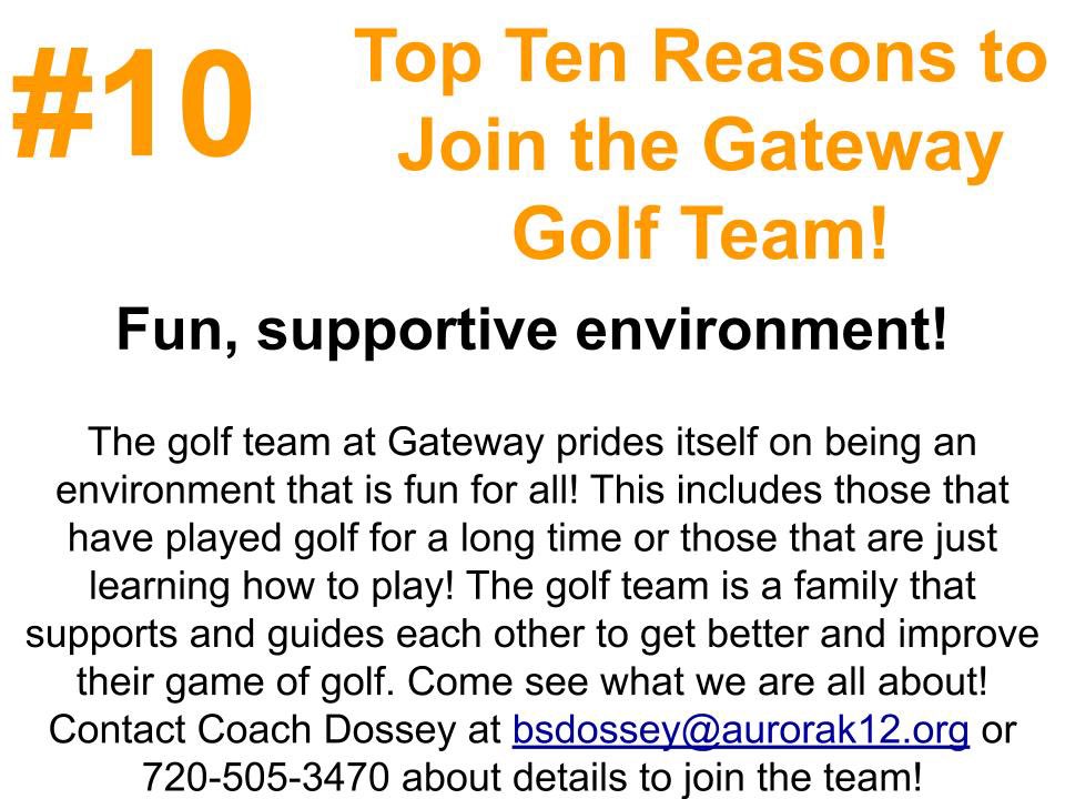 10 days away from the first practice of the year! #10 reason to join the golf team! <a href="/ghsolympians/">Gateway Athletics</a> <a href="/gatewayolys/">Gateway High School</a>