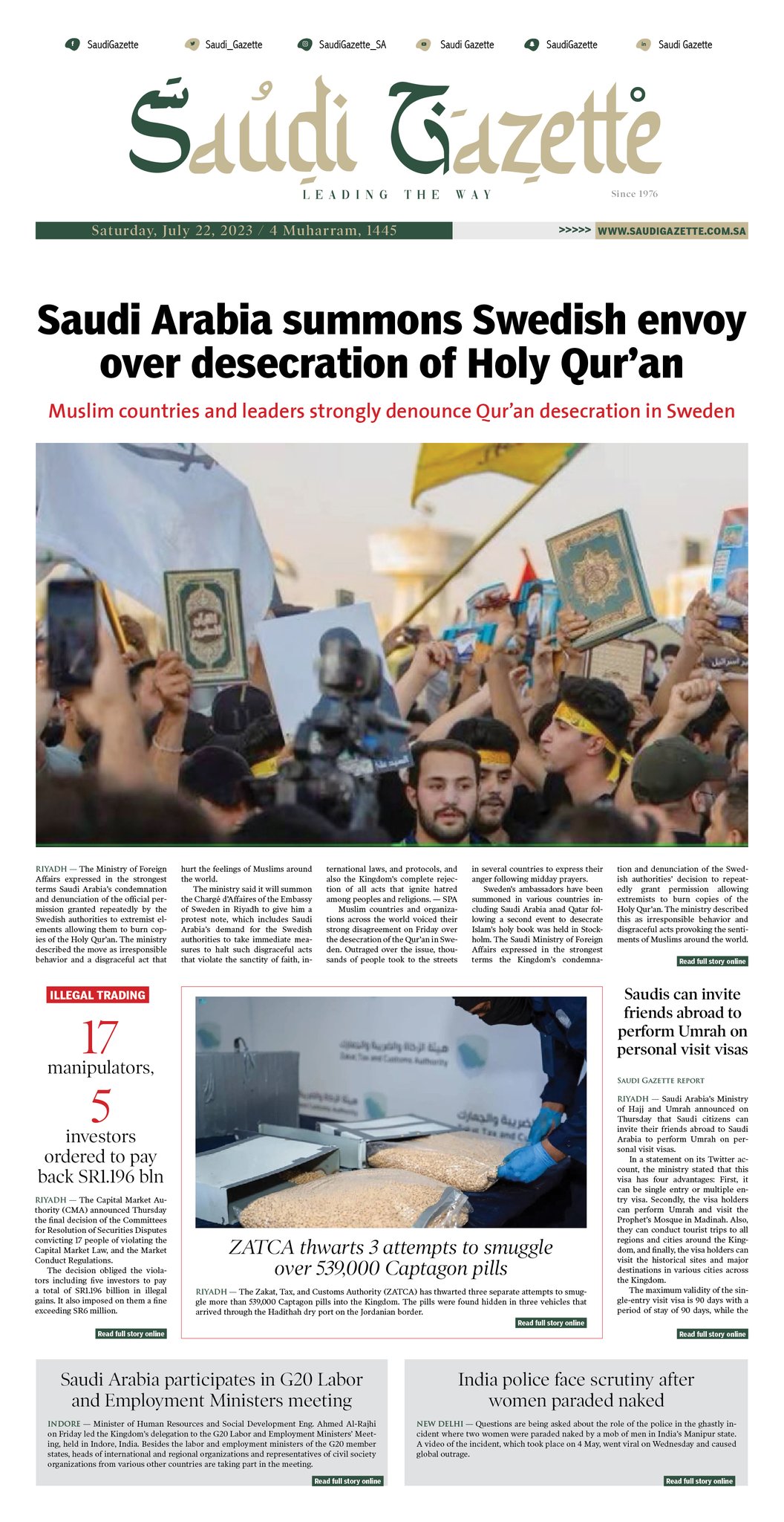 Saudi Gazette on Twitter: "#FRONTPAGE: Muslim countries and leaders