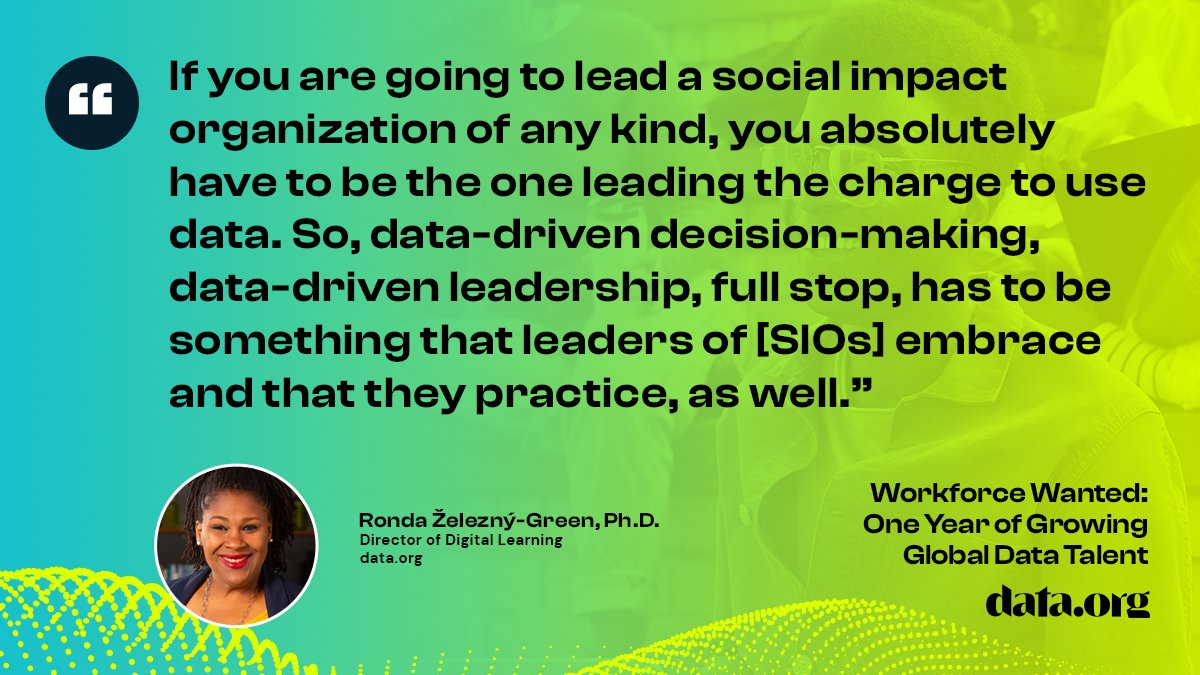 DataDotOrg's tweet photo. Echoing the fourth pathway of the #WorkforceWanted report, @rondaz_g expounds on the importance of strong #data leadership in expanding the use of data—and establishing a #data culture—organization-wide.
Learn more from Ronda: https://t.co/VaJuUqtJMU
#DataDrivesImpact https://t.co/wdRQkarxSo