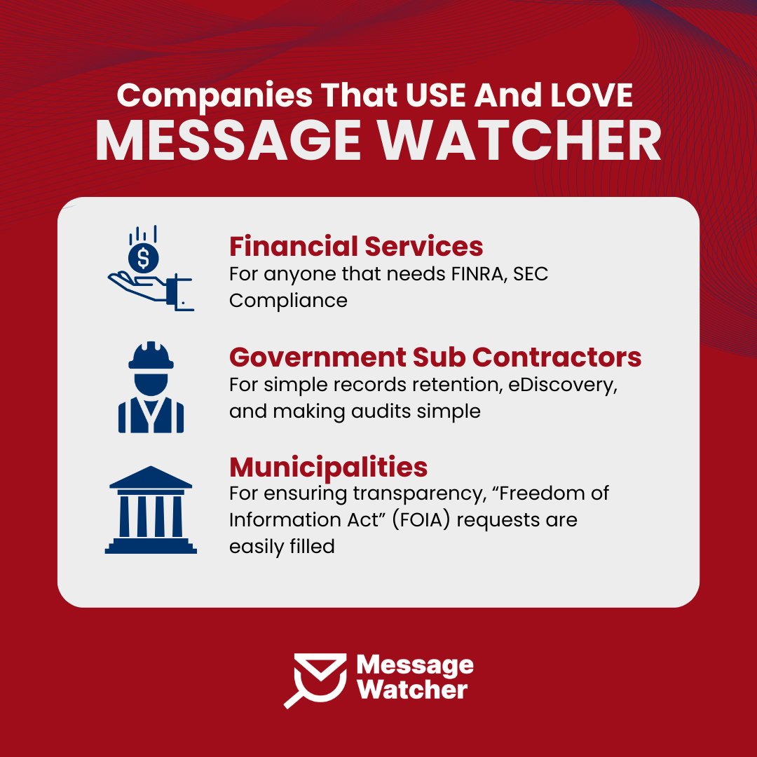 complianceMW's tweet photo. Here at Message Watcher, we are dedicated to providing cutting-edge digital monitoring and compliance solutions to businesses of all sizes. 📊🔐

#MessageWatcher #DigitalCompliance #eDiscovery #DataProtection #SecureCommunications https://t.co/1oXNHBrYNG