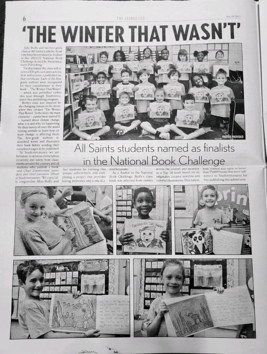 ASCAfirstgrade's tweet photo. Check out this week’s edition of The Evangelist! You’ll see some pretty proud authors showing off their @studentreasures book! @ASCA_Albany https://t.co/vWY1IJtkqt