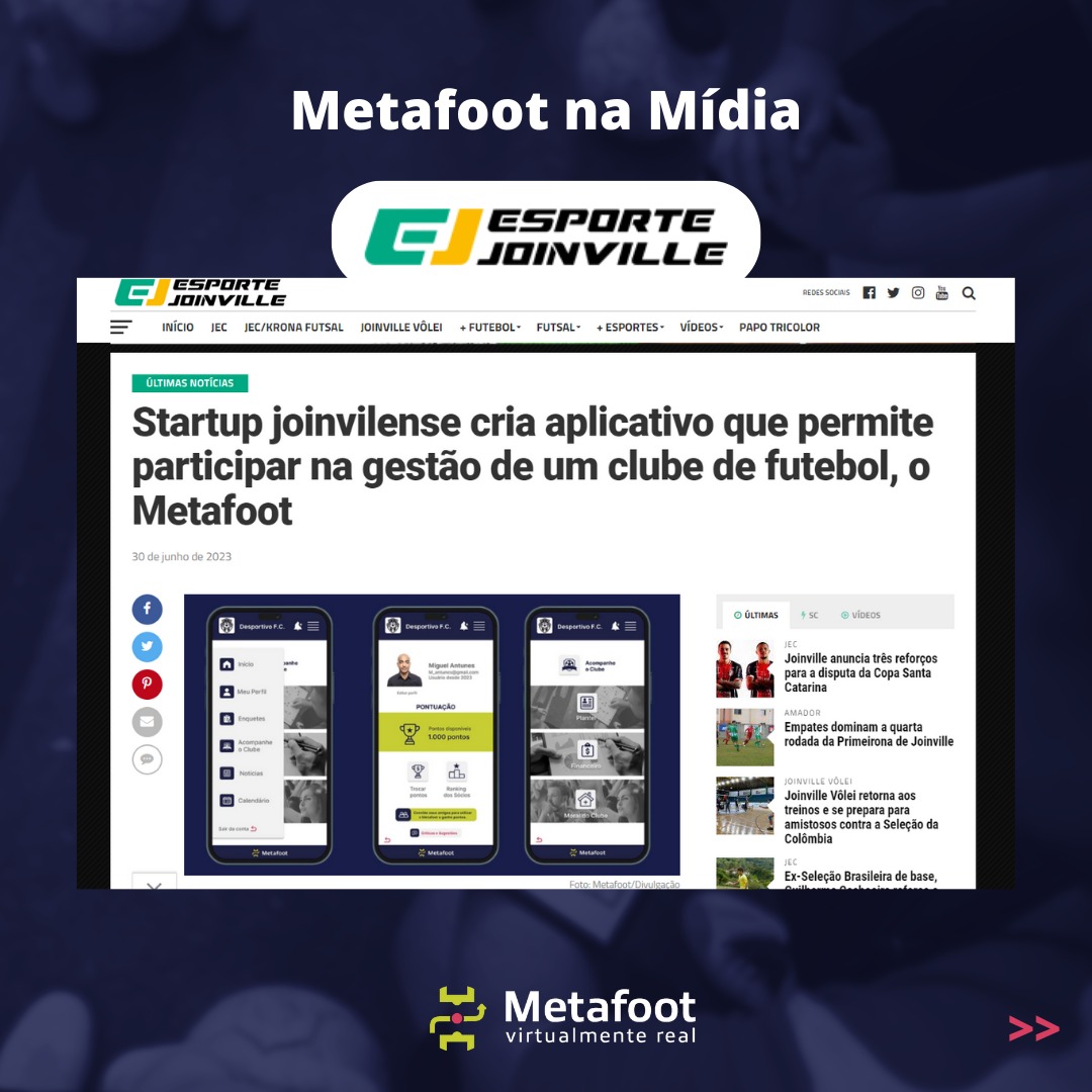 MetaFootManager's tweet photo. Metafoot na mídia! 📲📺📻

Com um aplicativo inovador e que promete revolucionar a gestão de futebol, nossa marca esteve presente em diversos veículos de comunicação. Entre rádios, programas e jornais, o Metafoot está em evidência no estado.

#metafootmanager #virtualmentereal https://t.co/VBfnxkxiFW